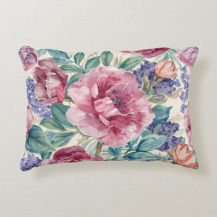 Cojín Decorativo Acuarela Floral de Peonía Botánica Floraciones de