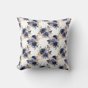 Cojín Decorativo Acuarela floral dorada azul