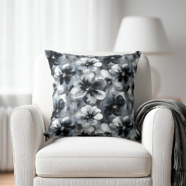 Cojín Decorativo Acuarela Floral Negro y Gris