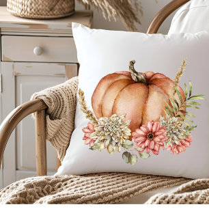 Cojín Decorativo Acuarela Floral Otoño Calabaza