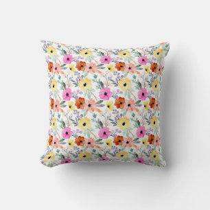 Cojín Decorativo Acuarela floral rosa, roja, amarilla