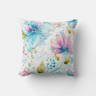 Cojín Decorativo Acuarela Floral Rosa y Azul