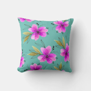 Cojín Decorativo acuarela floral rosa y turquesa