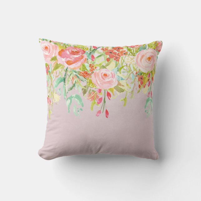 Cojín Decorativo Acuarela floral rosada del jardín (Anverso)