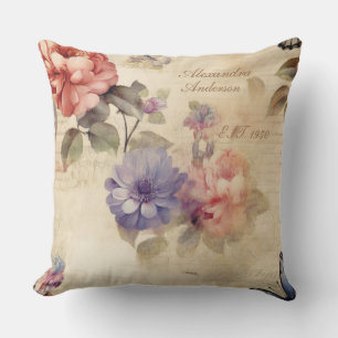 Cojín Decorativo acuarela floral vintage personalizada Noruego