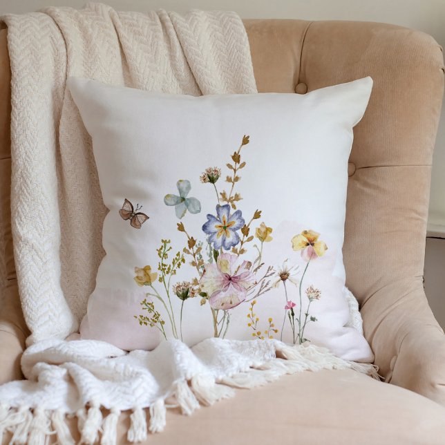 Cojín Decorativo Acuarela Flores silvestres rosadas prensadas y sec (Subido por el creador)