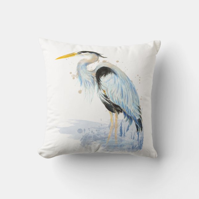 Cojín Decorativo Acuarela Gran Azul Heron Pájaro Naturaleza silvest (Anverso)