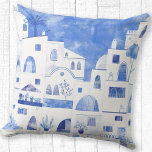 Cojín Decorativo Acuarela griega de Santorini<br><div class="desc">Paisaje urbano azul y blanco basado en la isla griega de Santorini.</div>