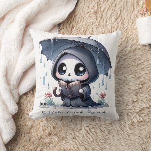 Cojín Decorativo Acuarela Grim Reaper Book Lover