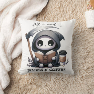 Cojín Decorativo Acuarela Grim Reaper Book Lover