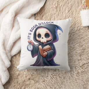 Cojín Decorativo Acuarela Grim Reaper Book Lover