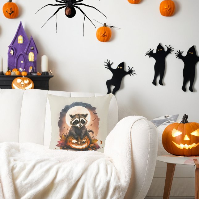 Cojín Decorativo Acuarela Halloween Raccoon y Cachorro (Subido por el creador)