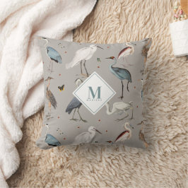 Cojín Decorativo Acuarela Heron Bird Egret Nature Monogramada
