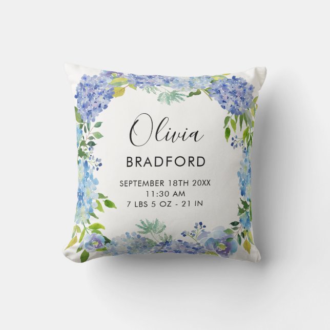Cojín Decorativo Acuarela Hidrangeas Azules Wreath Nursera Pillow (Anverso)