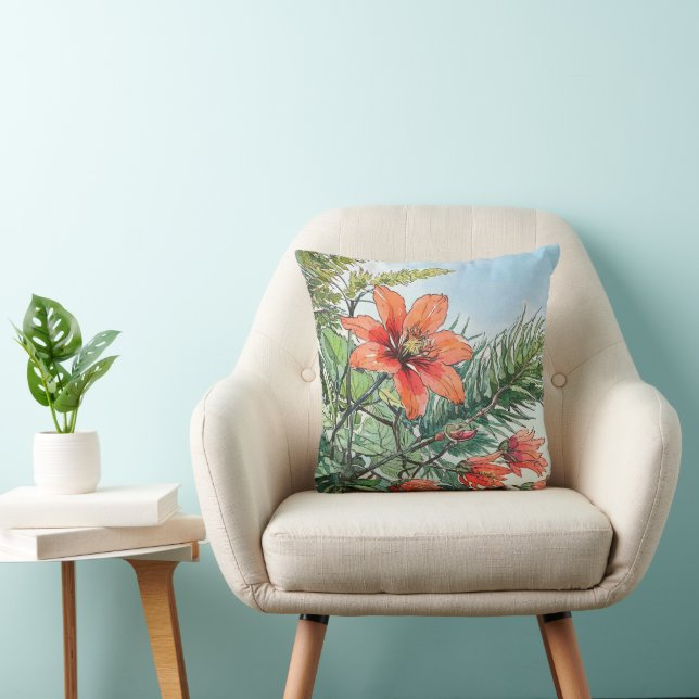 Cojín Decorativo Acuarela ilustrada Naranja botánico floral (Silla)