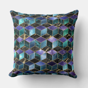 Cojín Decorativo Acuarela isométrica con galaxia de mármol y oro
