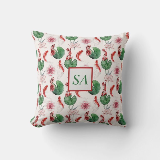 Cojín Decorativo Acuarela japonesa Koi Fish Lotus (Anverso)