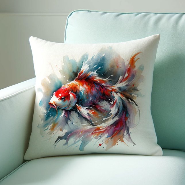 Cojín Decorativo Acuarela japonesa Koi Fish Pillows (Koi fish pillows pond red oriental watercolor Japanese Feng shui)