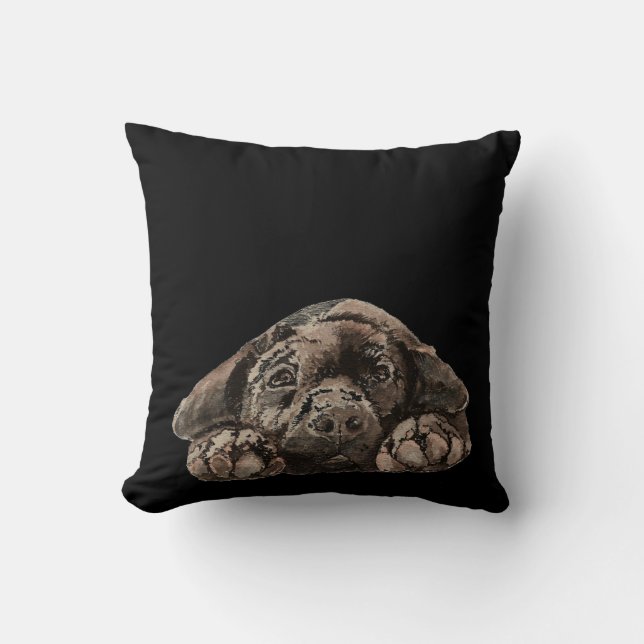 Cojín Decorativo Acuarela Labrador Negro Mascota perro (Anverso)