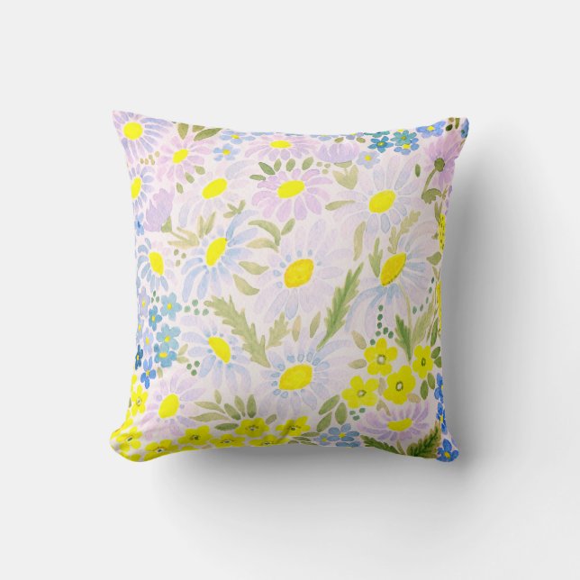 Cojín Decorativo Acuarela. Las flores del campo. Chamomile (Anverso)
