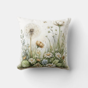 Cojín Decorativo Acuarela linda de flores silvestres y hierbas 