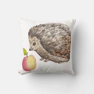 Cojín Decorativo Acuarela lindo erizo y manzana