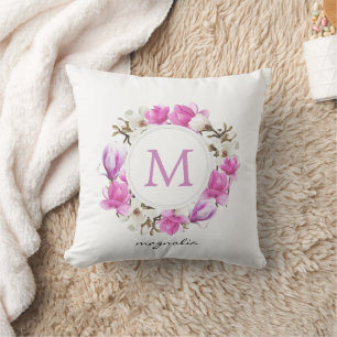 Cojín Decorativo Acuarela Magnolia Wreath Monograma