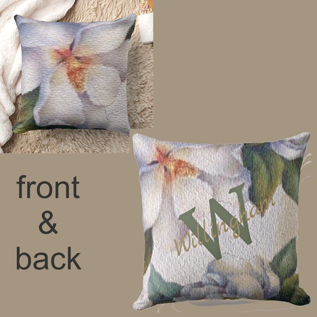 Cojín Decorativo Acuarela Marfil Magnolia Nombre Monograma (Subido por el creador)