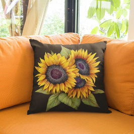 Cojín Decorativo acuarela marina naranja girasoles grandes