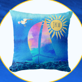 Cojín Decorativo Acuarela Marítimo Cielo Azul Agua Espumosa