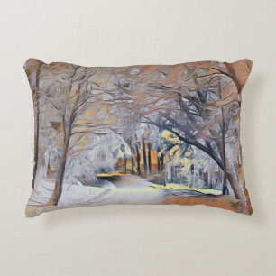 Cojín Decorativo Acuarela moderna de árboles nevados de colores
