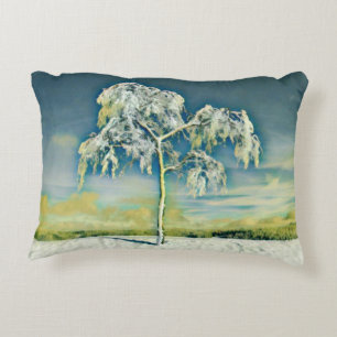 Cojín Decorativo Acuarela moderna de árboles nevados de colores