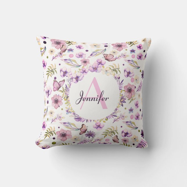 Cojín Decorativo acuarela moderna Floral Monogramado Giralmente Bla (Anverso)