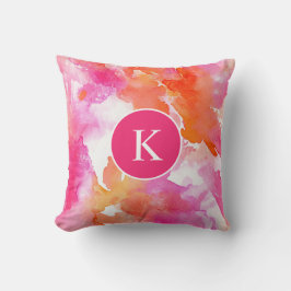 Cojín Decorativo Acuarela Monograma Rosa Naranja Abstracto