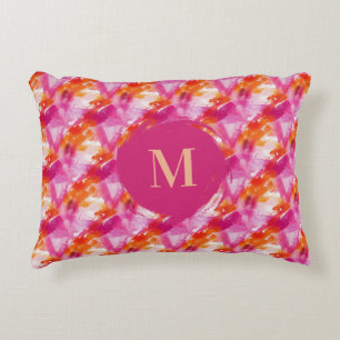 Cojín Decorativo Acuarela Monograma Rosa Naranja Abstracto