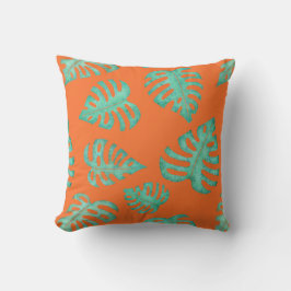 Cojín Decorativo Acuarela Monstera deja a Naranja