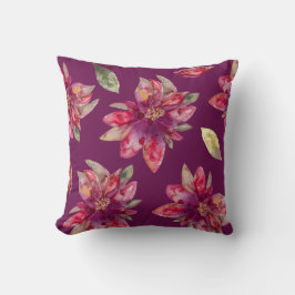 Cojín Decorativo Acuarela morada festiva Poinsettia Pillow