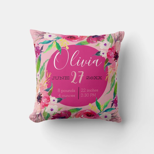 Cojín Decorativo Acuarela Nacimiento estático invitación de bebé (Anverso)