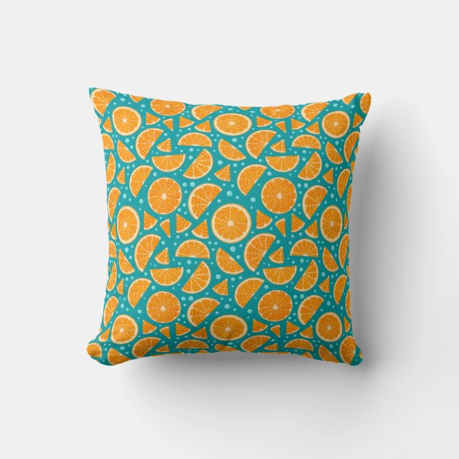 Cojín Decorativo Acuarela Naranjas Moderno Azul (Anverso)