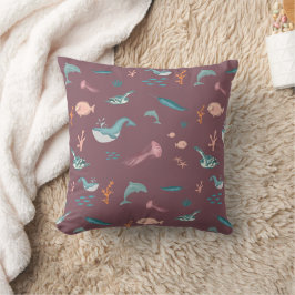 Cojín Decorativo Acuarela Ocean Sea Animals Dusty Pink Pattern
