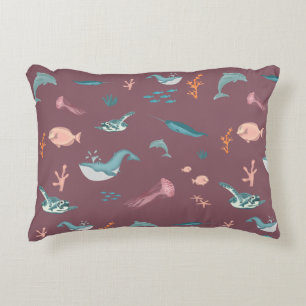 Cojín Decorativo Acuarela Ocean Sea Animals Dusty Pink Pattern