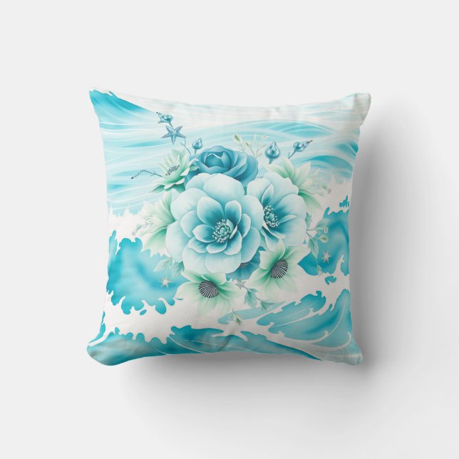 Cojín Decorativo Acuarela oceánica con fondo marino (Anverso)