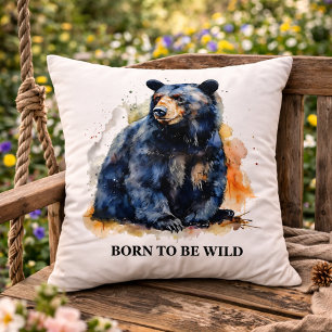 Cojín Decorativo Acuarela Oso Negro Arte Bosque, personalizado