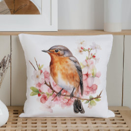 Cojín Decorativo Acuarela Pájaros y Flores de Primavera