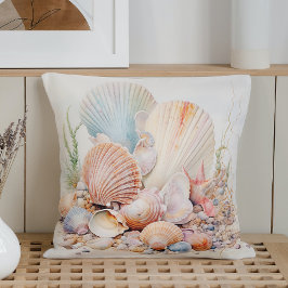 Cojín Decorativo Acuarela Pastel Conchas Marinas