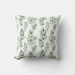 Cojín Decorativo Acuarela Patrón de Oliva Verde Chic Campestre Fran