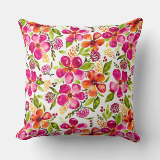Cojín Decorativo Acuarela Penélope Floral Reversible Rosa/Naranja