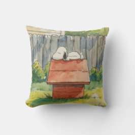 Cojín Decorativo Acuarela Perro Durmiendo en Casa de Perro Roja Art