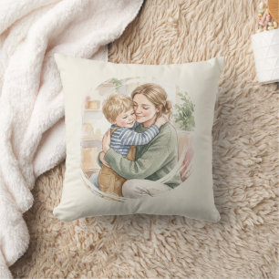 Cojín Decorativo Acuarela personalizada de madre abrazando a su hij