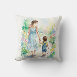 Cojín Decorativo Acuarela personalizada de madre e hijo